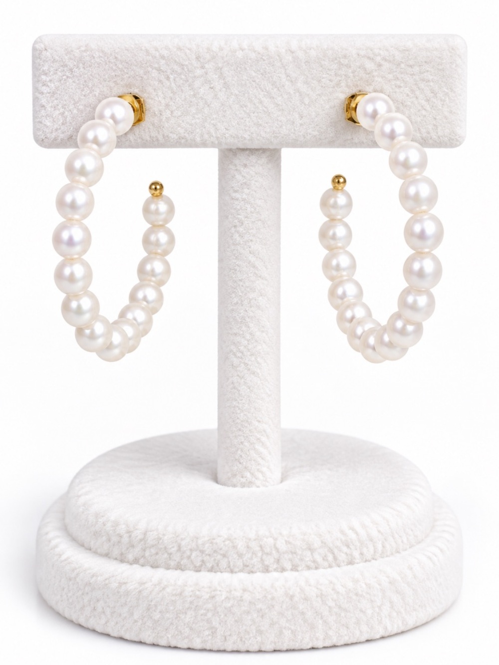 White Faux Pearl Oversized Hoop Earrings with Gold-Tone Accents